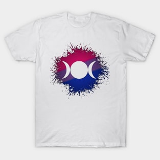 Paint Splatter Bisexual Pride Flag Triple Goddess Moon T-Shirt